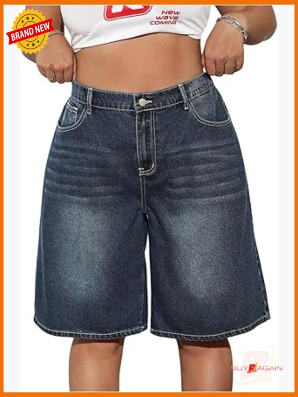 Plus Size High Rise Wide Leg Denim Bermuda Shorts
